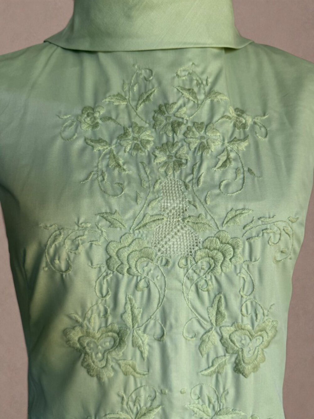 Sleeveless Mint Green Embroidered Mini Dress - Picture 3 of 9
